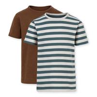 Minymo 2-pak T-shirts – stribet og brun set forfra